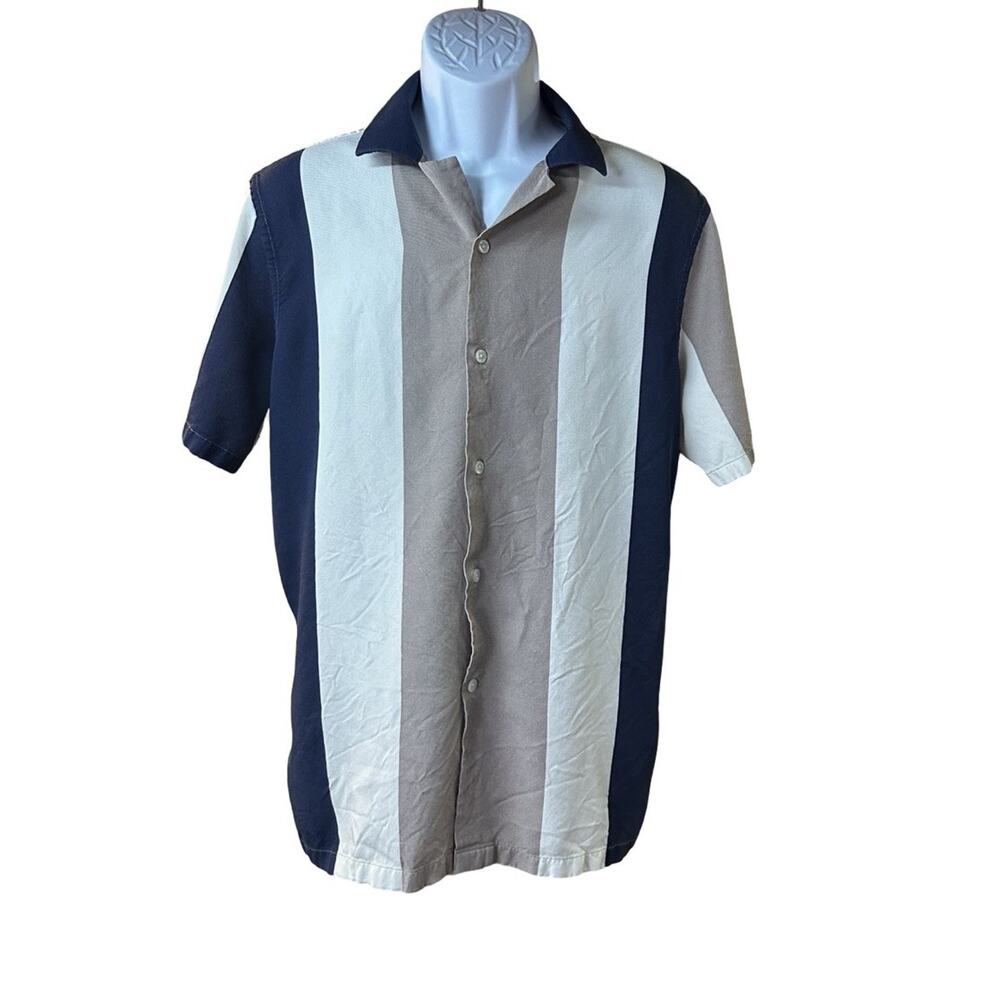 Reiss Mens XL Colorblock Stripe Shirt Short Sleeve Button Up Resort Casual
